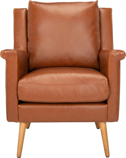 Safavieh Home Astrid Mid-Century Cognac Faux Leather and Natural Arm Chair