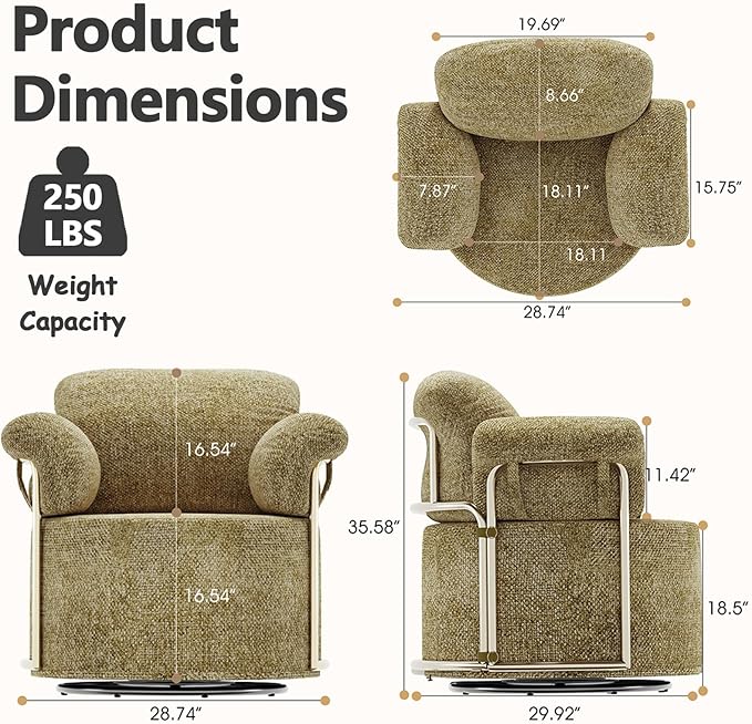 Swivel Accent Chairs for Living Room 360 Swivel Barrel Chair &amp Round Accent Chair with Armrests and Back for Office and Living Room (Brown)
