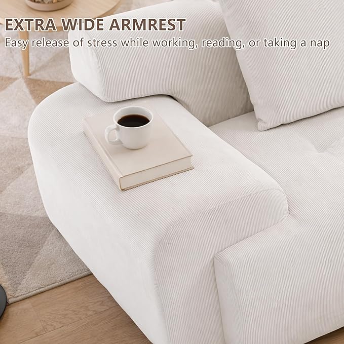 L-Shaped Boneless Modular Sectional Sofa Boneless Sectional Couch Oversized 3-Seater Cloud Couch with Deep Seat and Movable Ottoman for Living Room Apartment (Beige 3 Seater with 1 Ottoman)