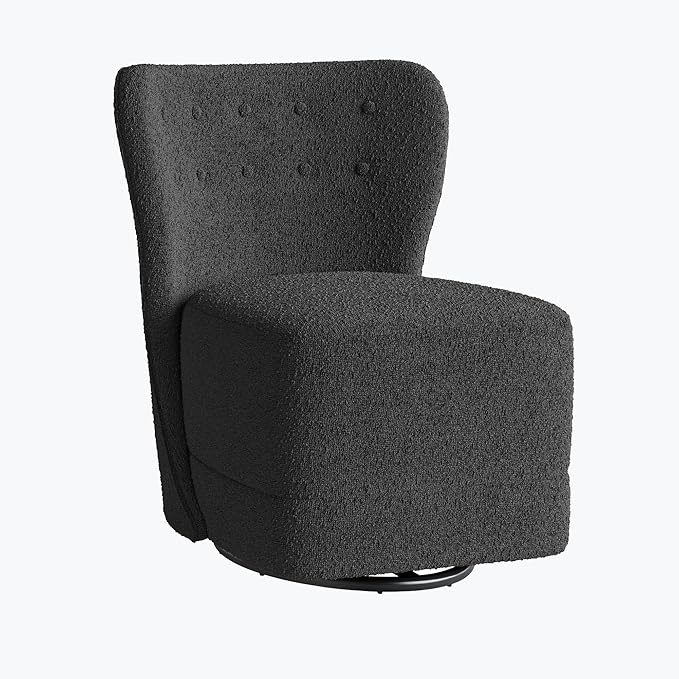 BELLEZE Swivel Accent Chair Modern Upholstered 360° Swivel Barrel Chairs Comfy Small Club Chairs for Nursery Hotel Bedroom Office Lounge - Cortona (Dark Grey)