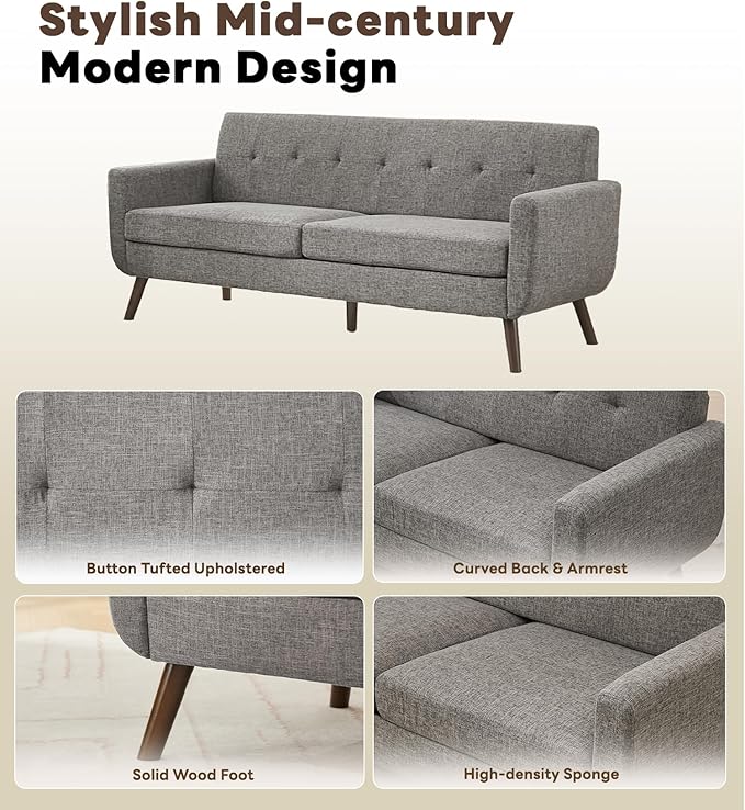Tbfit Loveseat Sofa 77 W Mid Century Modern Love Seat Small Loveseat for Bedroom Button Tufted Upholstered Small Couch Sofa for Living Room Gray