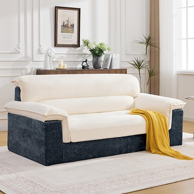 80'' Boneless Loveseat Sofa Oversized 2 Seater Couches Chenille Memory Foam Deep Seat Sofa for Living Room No Assembly Blue