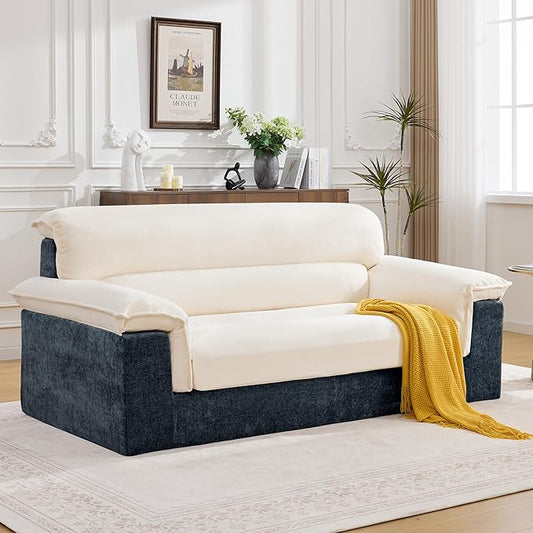 80'' Boneless Loveseat Sofa Oversized 2 Seater Couches Chenille Memory Foam Deep Seat Sofa for Living Room No Assembly Blue