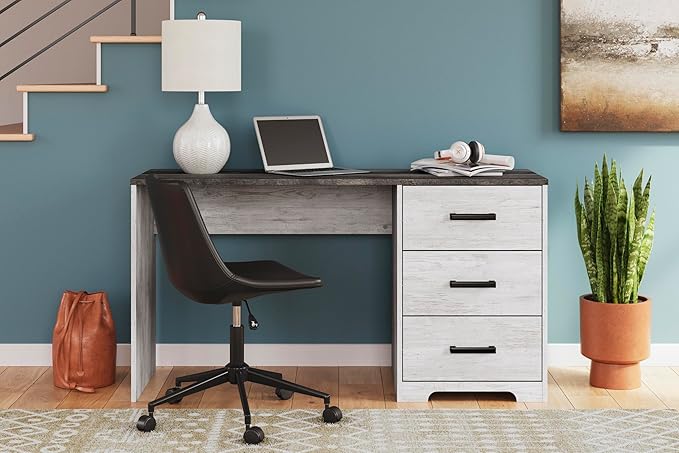 Signature Design by Ashley Shawburn Farmhouse 3-Drawer 54 Home Office Desk White &amp Gray