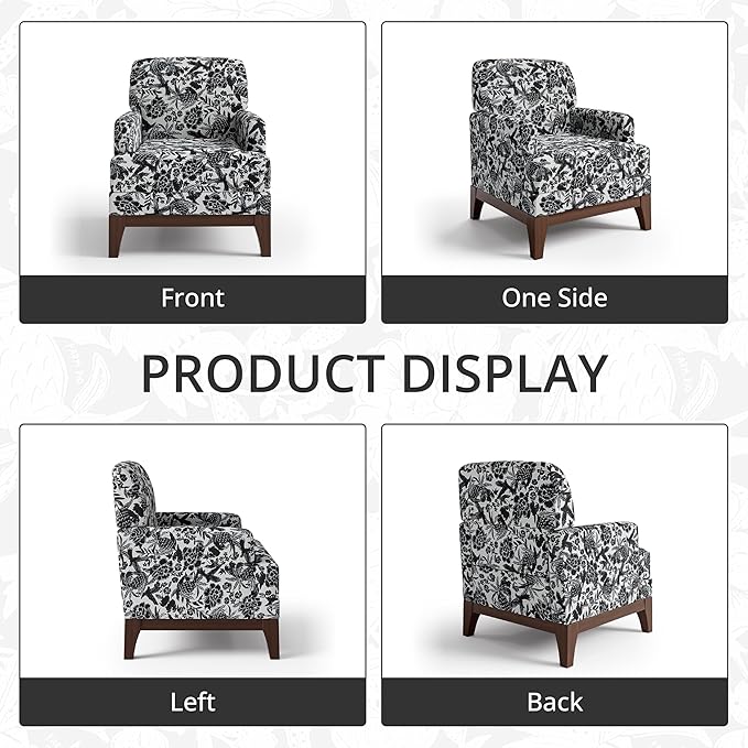 Floral Accent Chair Set of 2 Upholstered Armchair with Solid Legs Comfy Reading Single Sofa with Spring-Padded Cushion for Bedroom Black