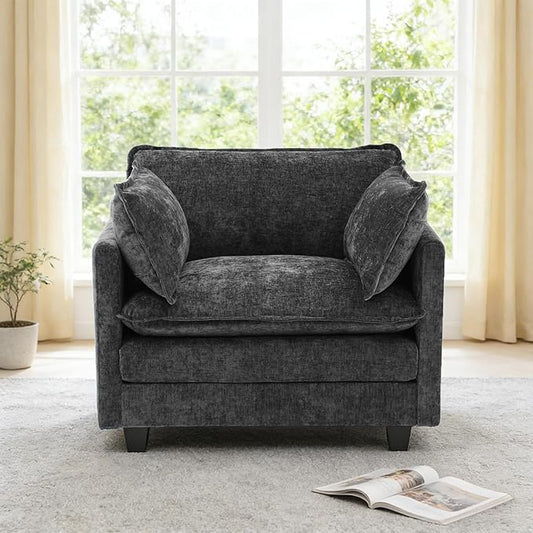 Redlife 42.5 Single Sofa Chair Chenille Upholstered Accent Chair with Spring &amp Double Foam Cushion System Removable Covers Easy to Assembly Black