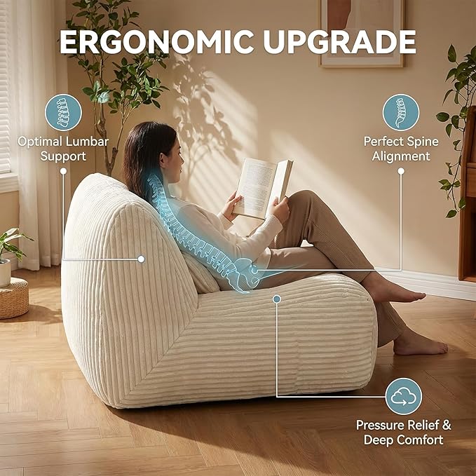 Lounge Chair with Pillow Single Sofa Indoor Couch for Bedroom Game Living Room Lazy Floor Sofa Reading Chair Armless Chair No Assembly Required High Resilience Foam Beige