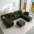 136.4 Modular Sectional Sofa U-Shaped 8 Seater Sectional Sofa with Storage Ottoman Linen L-Shaped Couch Large Cloud Couch with Cup Holders &amp USB for Living Room（Green
