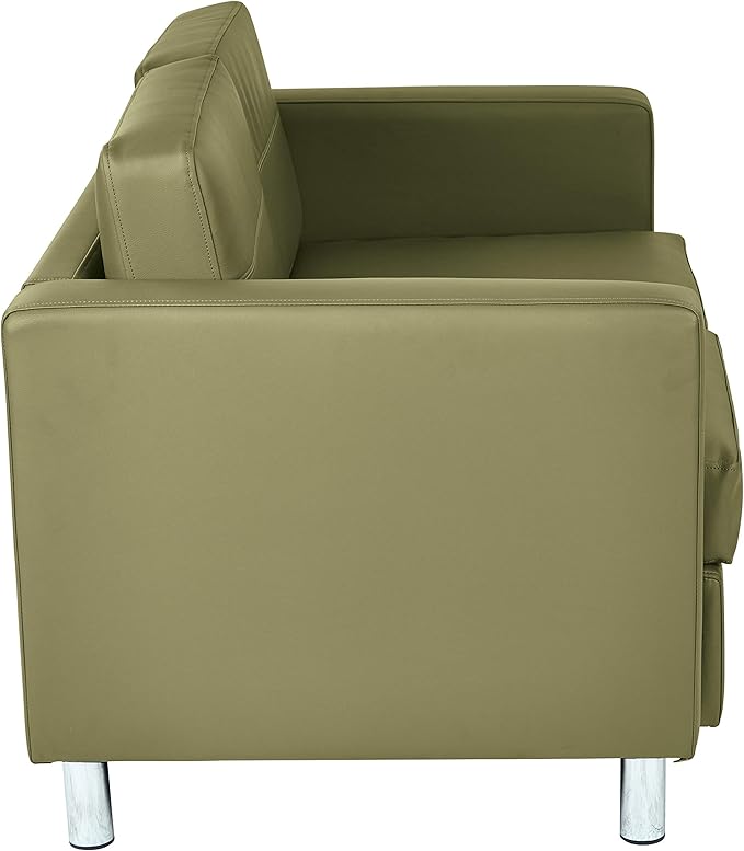 Office Star Pacific Loveseat with Padded Box Spring Seats and Silver Finish Legs Dillon Sage Faux Leather