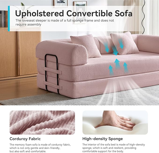 Compression Sofa Cloud Sectional SofaSofa Bed Boneless Modular Sectional Sofa with 2 Pillow Comfy Fluffy Couch with Futon Bed Perfect for Living Room Small Space