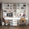 White Computer Desk with Storage for 2 People Modern Large Home Office Desk Writing Desk with Storage Shelves &amp Drawers Freestanding Workstation with Bookshelf for Office 94.5 W