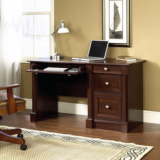 Bowery Hill Engineered Wood Computer Desk 53.1W x 23.5D x 30H Cherry Finish 3 Drawers with Keyboard Tray Durable Laminate Construction Rectangular Home Office Desk for Modern or Transitional