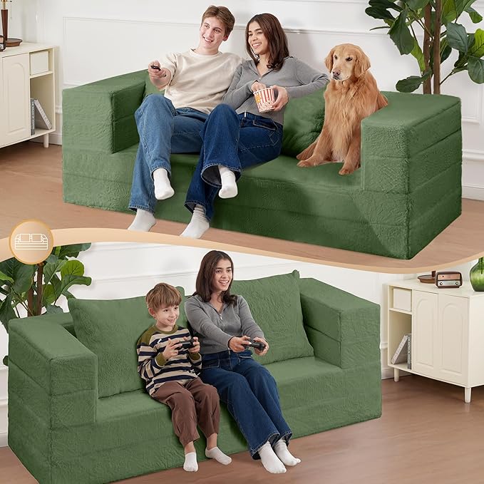 Futon Sofa Bed with Pillow 3-in-1 Sleeper Sofa Bed with Removable Cover Convertible Floor Sofa Bed No Assembly Boneless Couch for Living Room Bedroom