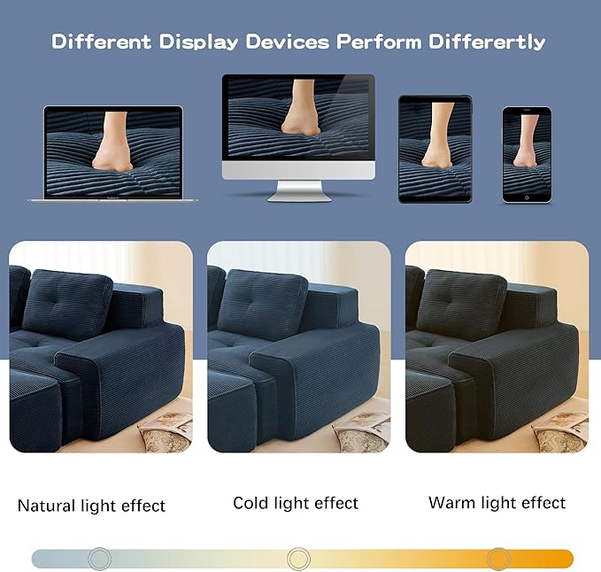 Modern U Shaped Boneless Couch with Ottoman 152.7” Oversized 6 Seater Modular Sectional Sofa Comfy Corduroy Cloud Sleeper Sofa with Deep Seat Upholstered Couches for Living Room Apartment Blue
