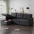 82 L-Shape Convertible Sleeper Sectional Sofa with Storage Chaise and Pull-Out BedModular Corner Couch Loungew/Removable 3 Back Cushions and Armrestfor Home FurnitureDark Gray