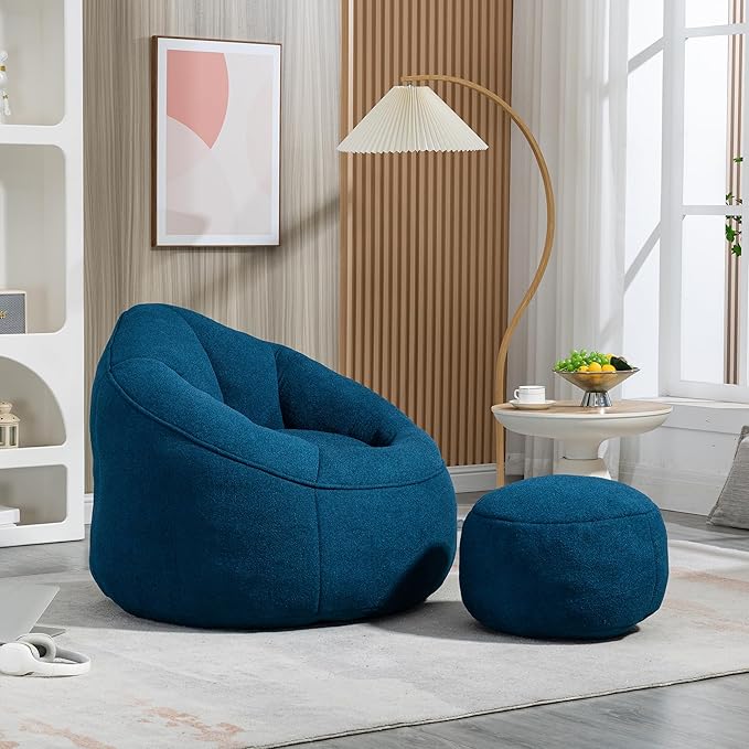 Small Bean Bag Chairs for Adults Single Sofa Chair with Ottoman Footrest Bean Bag Couch for Teens with Foam Filler Included Comfy Soft Lazy Sofa for Small Space/Living Room/Bedroom/Study