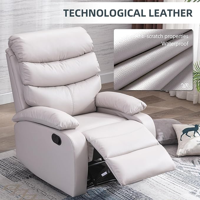 Manual Recliner Chairs for Adults Small Recliners for Small Spaces PU Leather Recliner Chair Single Sofa Living Room Chair for RV Beige