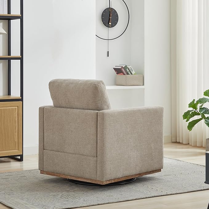 360° Swivel Upholstered Armchair 30.7 W Modern Comfort Single Sofa Chair for Living Room Bedroom Apartment Nursery Taupe