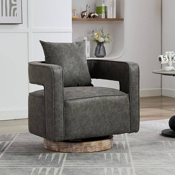KEIKI Swivel Accent Chair Comfy Sofa Chair with Open Back Club Chair Leisure Arm Chair for Lounge for Nursery Bedroom Living Room Hotel Office Gray