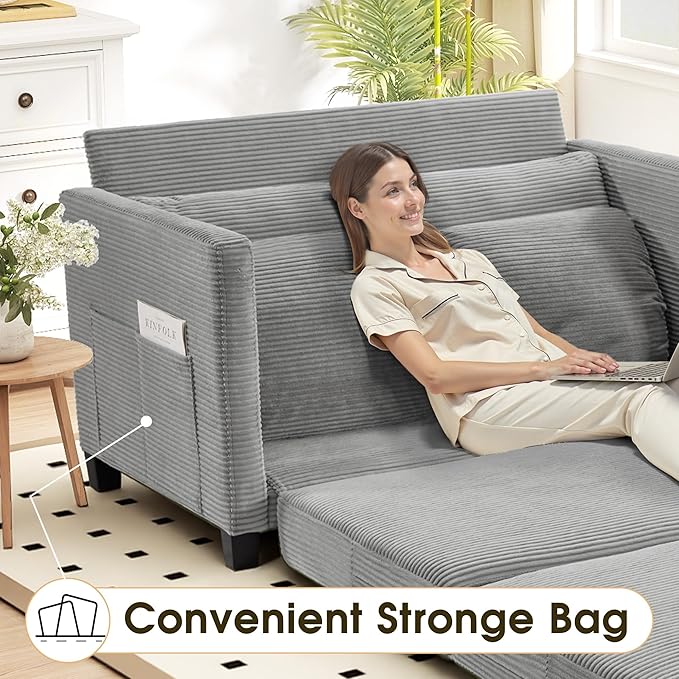 51 Convertible Loveseat Sofa Bed 2-in-1 Folding Sofa Bed with 2 Pillow for Small Spaces Modern Loveseat Sleeper Couch for Apartment Living Room &amp Guest Room (Light Grey Corduroy 51 inch)
