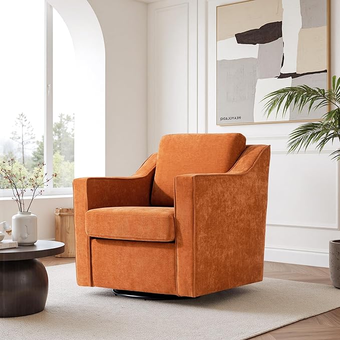 Swivel Accent Chair Modern Round Barrel Arm Chair for Living Room Bedroom Comfy Club Reading Chairs for Adults (Chenille Orange Set of 2)