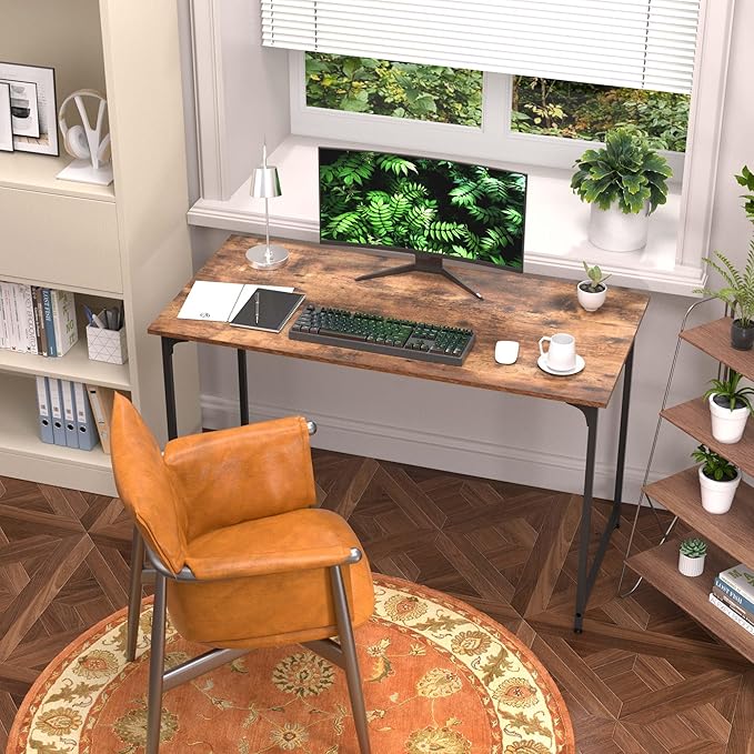 47 Inch Computer Desk with Wood Board and Metal Frame Modern Simple Style Work Desk with Adjustable Feet Study Gaming Desk Table for Home Office Bedroom Small Spaces