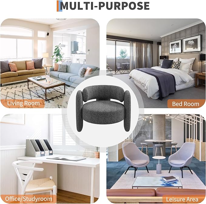Modern Accent Barrel Chair Sherpa Upholstered Boucle Barrel Club Chair with Curved Backrest Rubberwood Frame Foot Pads Mid Century Single Armchair for Living RoomBedroomWaiting Room(Grey)