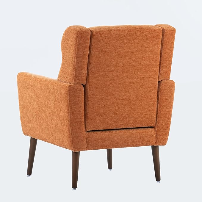 Generic Modern Accent ChairChenille Arm Chairs for Living RoomUpholstered Mordern ArmchairComfy Soft Padded Lounge Chair in Small Space Bedroom w/Pillow Solid Wood Leg (Orange)