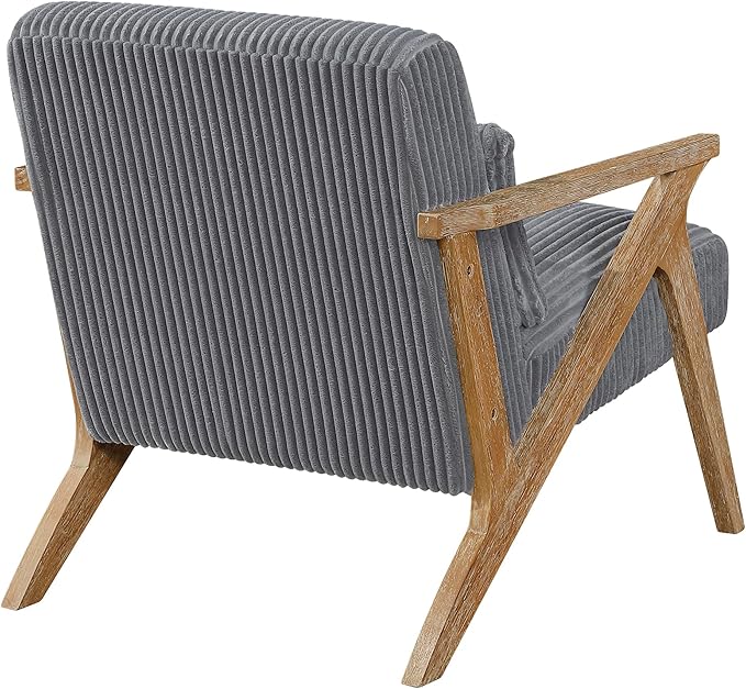 Lexicon Mid Century Modern Accent-Chair with Lumbar Pillow Brown Solid Wood Frame Comfy Corduroy Upholstered Lounge Arm Chair for Living Room/Bedroom/Office/Reading Nook Assembly Required Grey