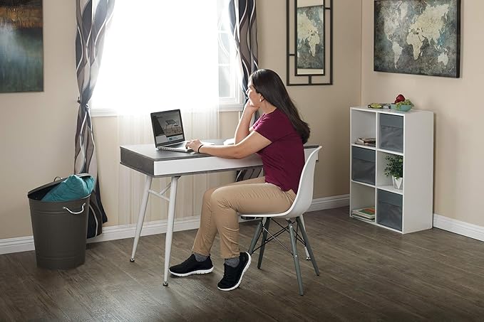 Calico Designs 51252 Alcove Modern Large Split Drawer in White/Cement Gray Desk with Storage