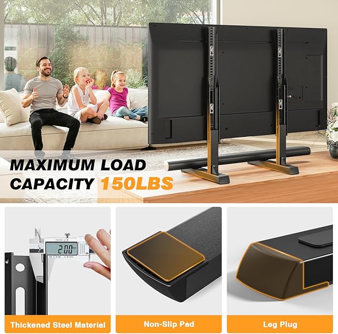 Universal TV Stand Mount for 24-80 inch Flat or Curved TVs Height Adjustable TV Legs Steel Table Top TV Base Holds up to 150 lbs Replacement TV Feet with Cable Management Max VESA 800x500mm Black