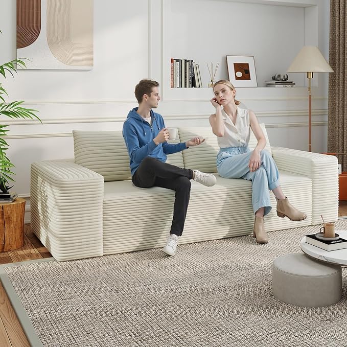 71 Loveseat Sofa Boneless Loveseats for Living Room No Assembly Required Corduroy Love Seat for Small Spaces Bedroom Apartment Office White