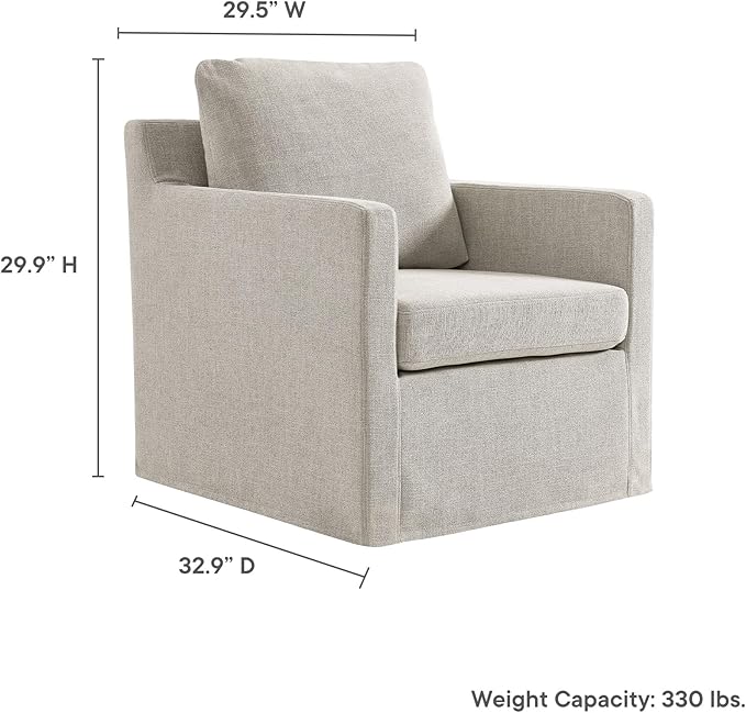 Modway Serene Swivel Accent Armchair in Linen - Modern Fabric Upholstered Chair - Slipcovered Armchair - Swivel Chair for Living Room or Bedroom