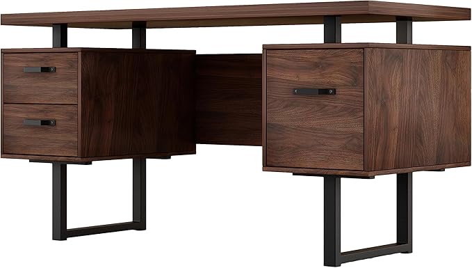 Home Office Computer Desk with DrawersHanging Letter Size Files 59 inch Writing Study Table with Drawers