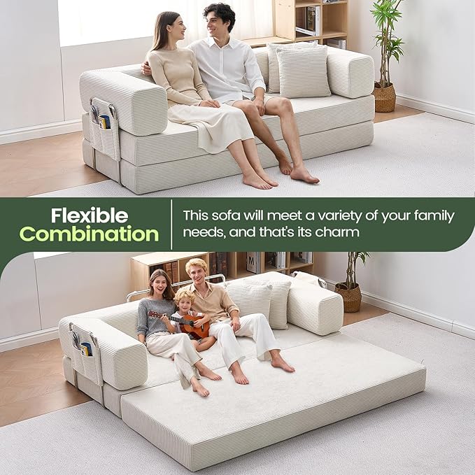 Multi-functionalcorduroy Sofa Bed Crafted from Corduroy Fabric is Ideal for Apartments and Living Rooms. Sleeper Sofa Couch Folding futon or Foldable Floor Convertible Floor Studio | Multi-functiona