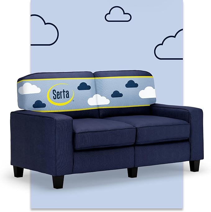 Serta Palisades 61 Track Arm Sofa Easy Care Polyester Soft Pillow Back Pocket Coil Seat Cushions Removable Covers Loveseat or Couch for Small Spaces Living Rooms or Bedrooms Navy Blue