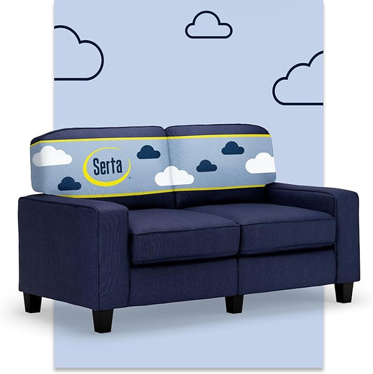 Serta Palisades 61 Track Arm Sofa Easy Care Polyester Soft Pillow Back Pocket Coil Seat Cushions Removable Covers Loveseat or Couch for Small Spaces Living Rooms or Bedrooms Navy Blue