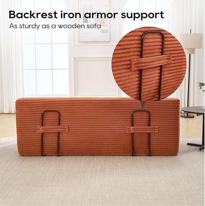 Black Cloud Couch 72 Chenille Loveseat Sofa 2-in-1 Floor Folding Sofa Bed Modern Comfy Sofa with 26 Deep Seat Soft Cushions for Living Room Apartment Office (Orange)