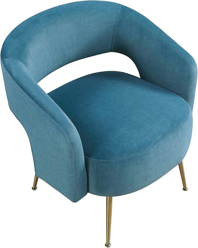Lexicon Mid-Century Modern Velvet Accent Chair with Open Back Gold Metal Legs Upholstered Curved Barrel Armchair for Living Room/Bedroom/Office Easy Assembly Dark Teal