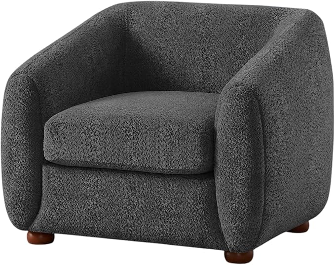 VANOMi Accent Living Room Chairs Mid Century Modern Armchair with Cushion Sherpa Comfy Chair for Bedroom Reading Nook Apartment Dark Grey