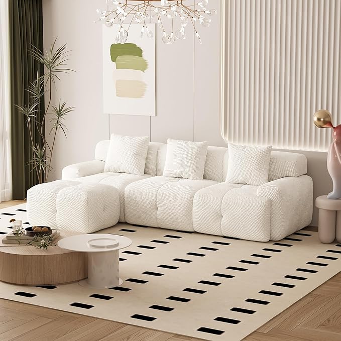 Chifee &amp Vingol 104 Modular Sectional Sofa with 1 Ottoman &amp 3 Pillows 4 Seat Upholstered Cloud Boneless Sectional Couch for Living RoomIvory