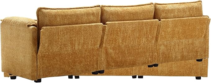 kevinplus 112'' Sectional Sofa Couch with Convertible Ottoman for Living Room Modern Contemporary 3-Seat L-Shape Sofa Couch for Apartment Home Office Thick Cushion &amp Boucle Fabric Yellow