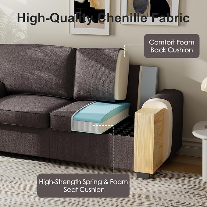 69.6 Modern Loveseat Sofa with Chenille Fabric - Deep Seat 2-Seater Couch Spring Cushion &amp Sturdy Metal Frame Cozy Small Sofa for Living Room Bedroom Office Apartment (Gray) | Loveseat Sofa