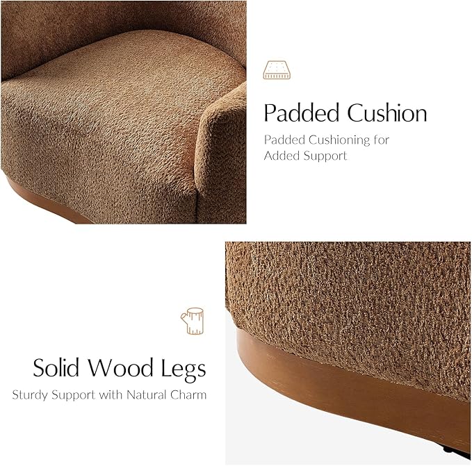 HULALA HOME Chenille Swivel Accent Chairs Set of 2 Fully Assembled Comfy Upholstery Barrel Armchair with Sturdy Solid Wood Base Caramel