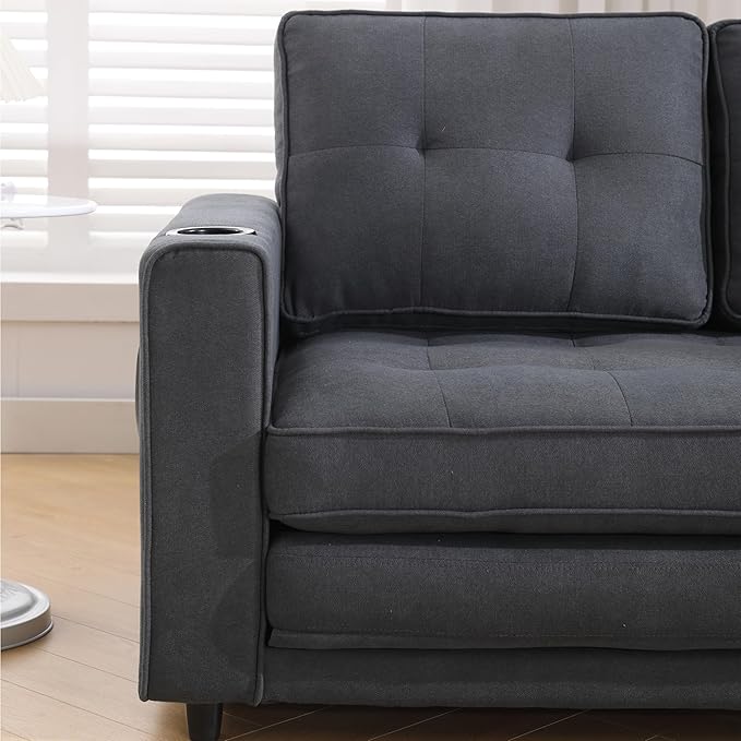ERYE Foldable Loveseat Sofa Convertible Pull Out Sleeper Sofabed2 Seat Tufted Upholstered Sofa Modern Convertible Sleeper Couch Bed with Cupholders and Side Pockets