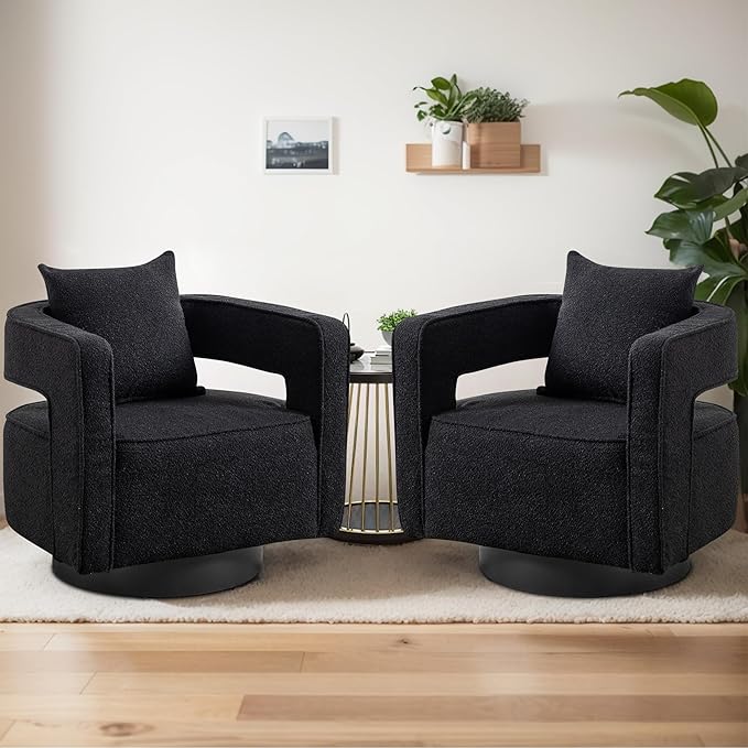Chifee &amp Vingol 28.9 Boucle Modern Swivel Accent Barrel ChairBlack