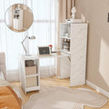 Foldable Desk Hidden Expandable Desk with Storage and Storage Shelves Mid-Century Modern L-Shape Fold Out Table for Small Spaces Apartments Home Office and Bedroom (White-01 15.75-49.60)