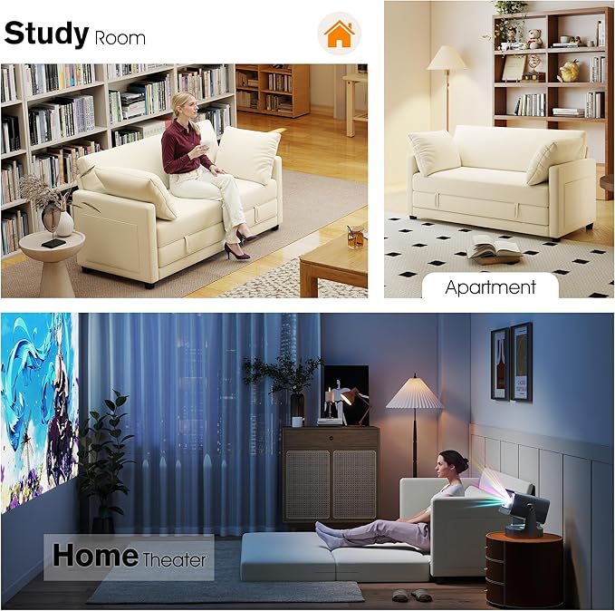 65 Loveseat Sleeper Sofa Bed Corduroy Convertible Sofa Bed for Small Spaces Folding Couch Bed with Deep Seat 2 Pillows &amp Solid Frame Pull Out Floor Couches for Living Room Beige