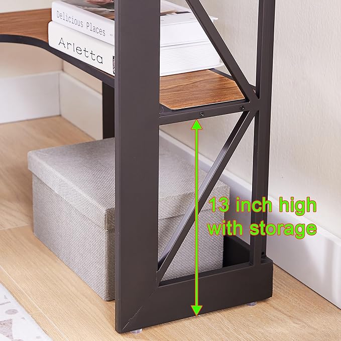 VECELO Corner Desk Computer Desk Writing Table with Smooth Keyboard Tray&ampStorage Shelves for Small Spaces/Compact Home Office Triangle TableTeak Brown