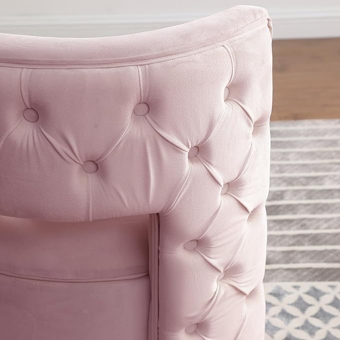 360 Degree Swivel Accent Chair Velvet Round Storage Sofa Club Upholstered Barrel Modern Arm Chair for Nursery Living Room Hotel Bedroom Office Lounge Hotel Office (Pink)